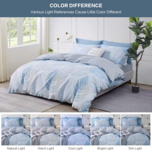 SAPHREAS Twin Size Duvet Cover 2pcs Blue Monstera Leaf Printed Duvet Cover Set Tropical Botanical Palm Leaves Bedding Comforter Cover Set with Zipper Closure 1 Quilt Cover 1 Pillow Sham