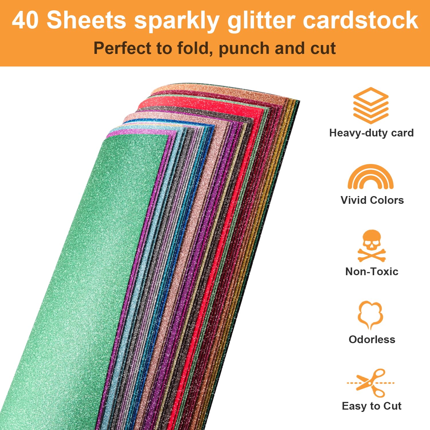 40 Sheets 20 Colors Glitter Cardstock, BetyBedy Cricut Paper Cardstock, No-Shed Sparkly Glitter, A5 Glitter Paper for Arts and Crafts - Card Making, Scrapbooking, DIY Projects