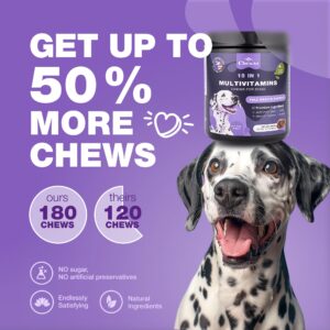 Dog Vitamins 15 in 1 - Dog Multivitamin Chews with MSM for Hip & Joint Health - Dog Supplement for Itchy Skin Relief - Multivitamin for Dogs Immune Support with Enzymes - Skin & Coat, Mobility Support