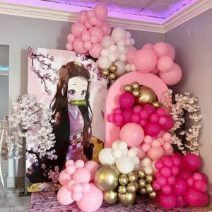 MOXMAY 141 Pack Gold Rose Pink White Balloons Garland Arch Kit for Bridal Shower Girl Birthday Wedding Baby Shower Anniversary Party Supply