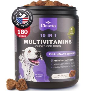 dog vitamins 15 in 1 - dog multivitamin chews with msm for hip & joint health - dog supplement for itchy skin relief - multivitamin for dogs immune support with enzymes - skin & coat, mobility support