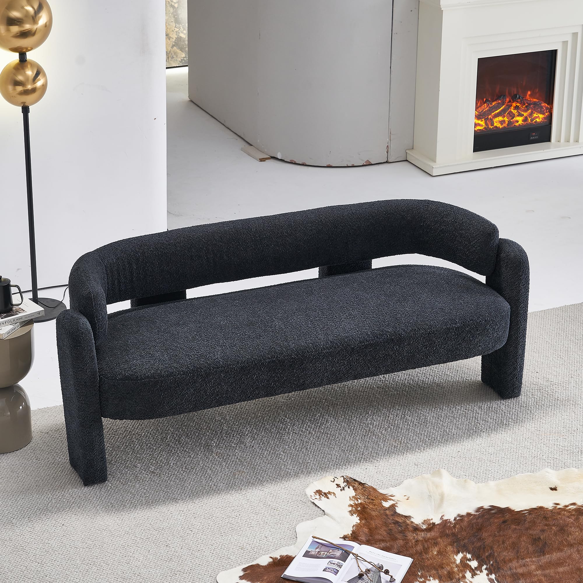 Homtique 75" Modern Sofa for Living Room, Upholstered Boucle Sofa Unique Design Sofa for Bedroom, Contemporary Style Settee Bench Small Couches for Small Spaces, Dark Grey