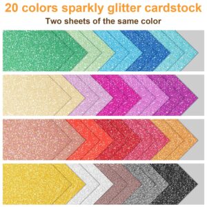 40 Sheets 20 Colors Glitter Cardstock, BetyBedy Cricut Paper Cardstock, No-Shed Sparkly Glitter, A5 Glitter Paper for Arts and Crafts - Card Making, Scrapbooking, DIY Projects