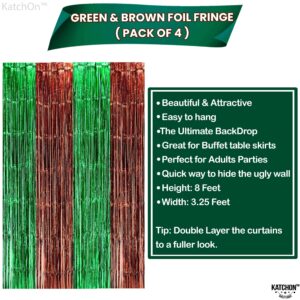 KatchOn, XtraLarge 13x8 Feet Green and Brown Football Backdrop - Pack of 4 Football Fringe Curtain | Football Streamers, Football Party Backdrop | Super Football Bowl Sunday Football Party Decorations