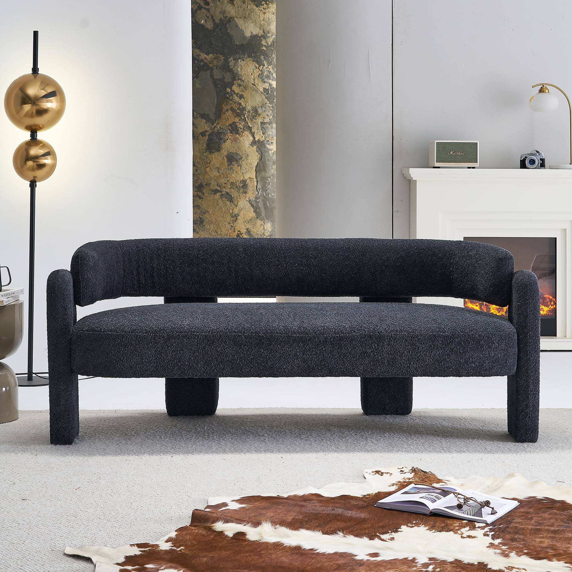 Homtique 75" Modern Sofa for Living Room, Upholstered Boucle Sofa Unique Design Sofa for Bedroom, Contemporary Style Settee Bench Small Couches for Small Spaces, Dark Grey