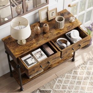 IDEALHOUSE Console Tables for Entryway, Small Entryway Table with 2 Drawers, Narrow Console Table with Storage Shelves for Living Room, Hallway Table, Sofa Table, Rustic Brown