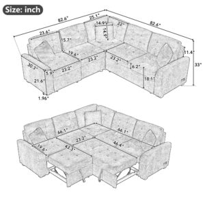 LZ LEISURE ZONE 82.6" L-Shape Sofa Bed, Pull-Out Sleeper Sofa with Wheels, USB Ports, Power Sockets for Living Room, Brown