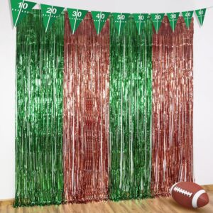 katchon, xtralarge 13x8 feet green and brown football backdrop - pack of 4 football fringe curtain | football streamers, football party backdrop | super football bowl sunday football party decorations