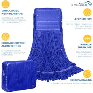 KLEEN HANDLER Blended Loop End Heavy Duty Mop Head Replacement, Wet Mop Refills for Industrial and Commercial Use, Dark Blue, 32 Oz (3-Pack)