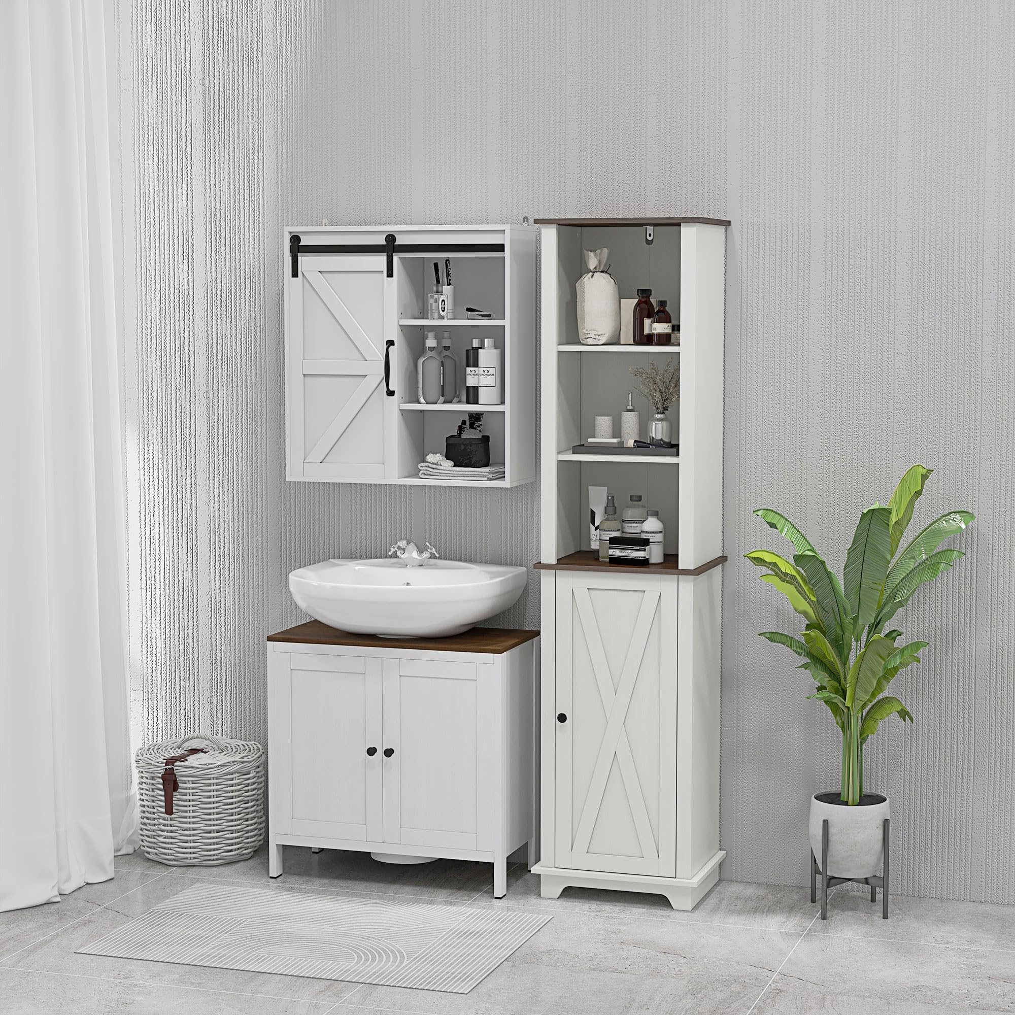 kleankin Medicine Cabinet, Farmhouse Bathroom Wall Cabinet with Sliding Barn Door and Adjustable Shelf, Over The Toilet Cabinet, White