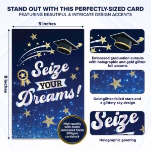 Decorably Individual Seasonal Greeting Card with Envelope & Stickers - Glittery & Holographic Graduation Card Set With Embossed Graduation Cap & Badge, 5x8in Graduation Cards For Her