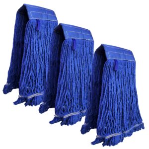 kleen handler blended loop end heavy duty mop head replacement, wet mop refills for industrial and commercial use, dark blue, 32 oz (3-pack)