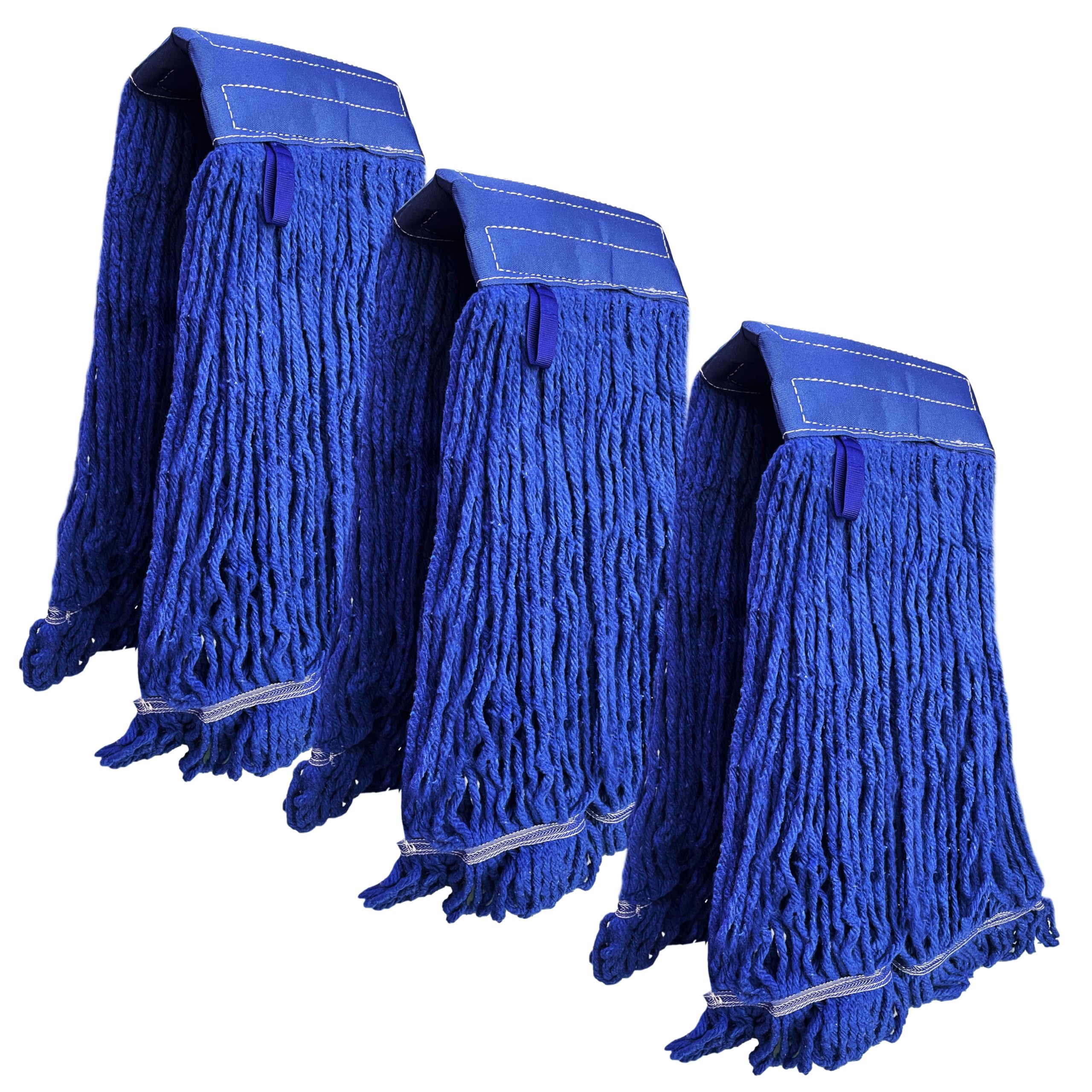 KLEEN HANDLER Blended Loop End Heavy Duty Mop Head Replacement, Wet Mop Refills for Industrial and Commercial Use, Dark Blue, 32 Oz (3-Pack)