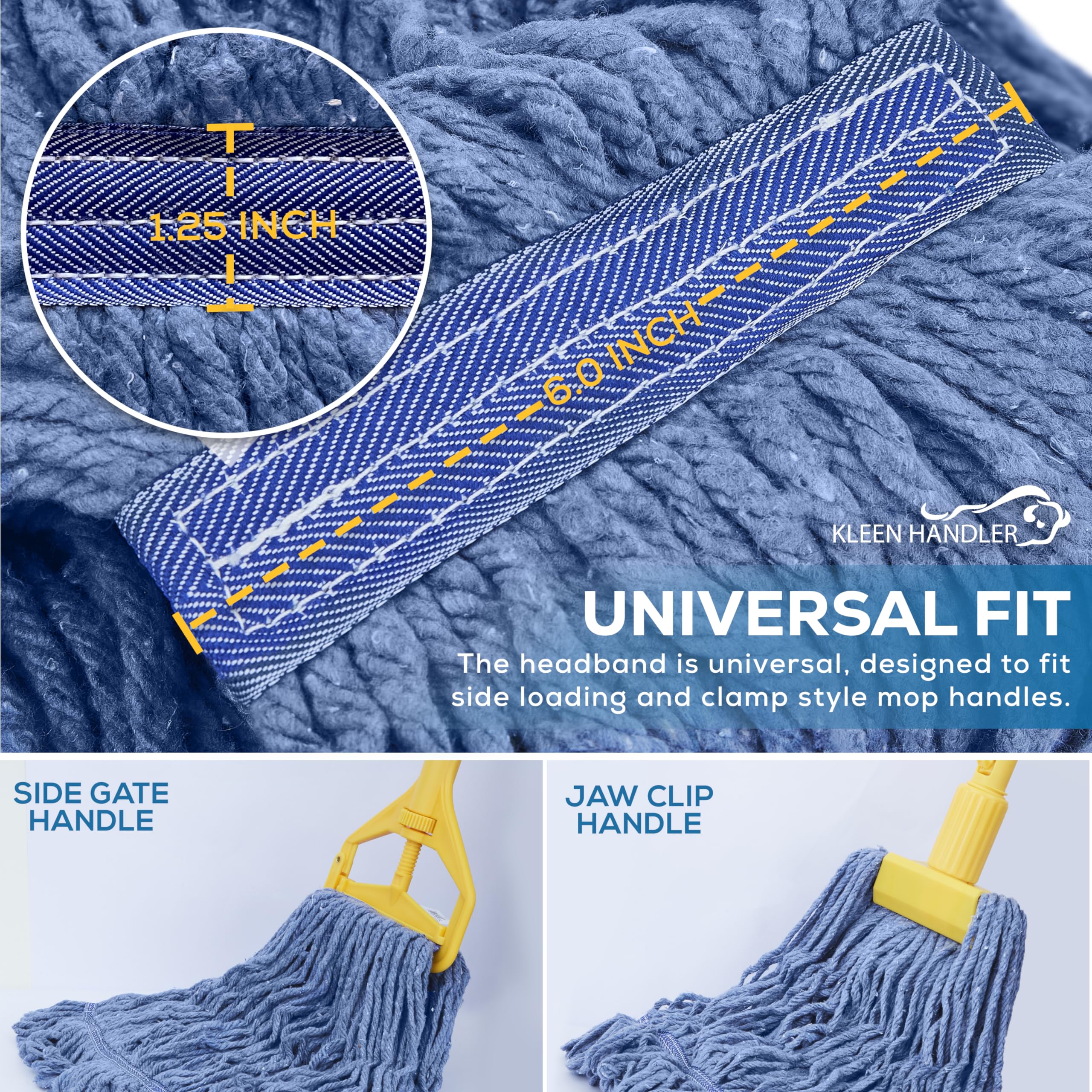 KLEEN HANDLER Blended Loop End Heavy Duty Mop Head Replacement, Wet Mop Refills for Commercial and Household Floor Cleaning, Blue, 20 Oz (6-Pack)