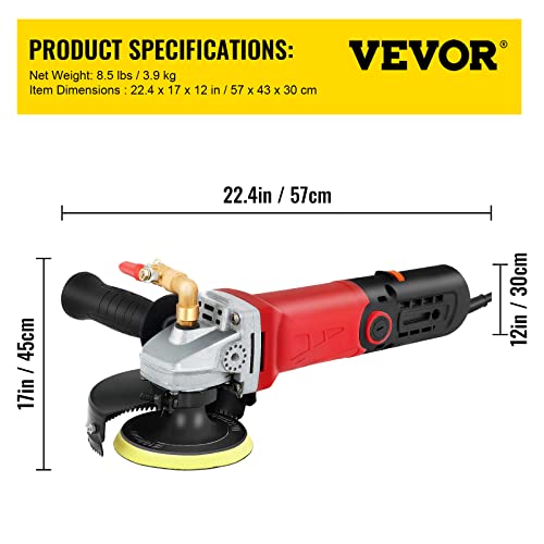 VEVOR Wet Buffer / Polisher, 6 Variable Speed 1100-5000 RPM Granite Polisher, Concrete Stone Buffing Machine with 4" & 5" Extra Diamond Polishing Pads, 7 Wet Grinding Discs for Granite Marble Stones