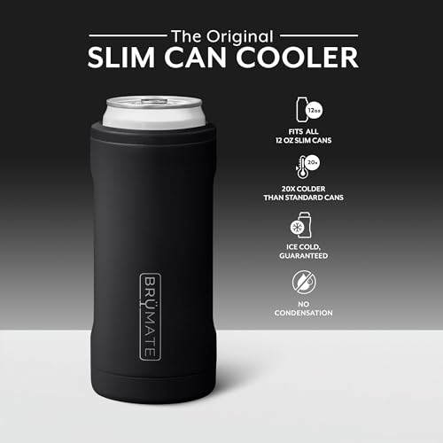 BrüMate Hopsulator Slim Can Cooler Insulated for 12oz Slim Cans | Skinny Can Insulated Stainless Steel Drink Holder for Hard Seltzer, Beer, Soda, and Energy Drinks (Matte Black)