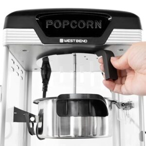 West Bend Stir Crazy Movie Theater Popcorn Popper, Gourmet Popcorn Maker Machine with Nonstick Popcorn Kettle and Popcorn Scoop for Popcorn Machine, 4 Qt., Black