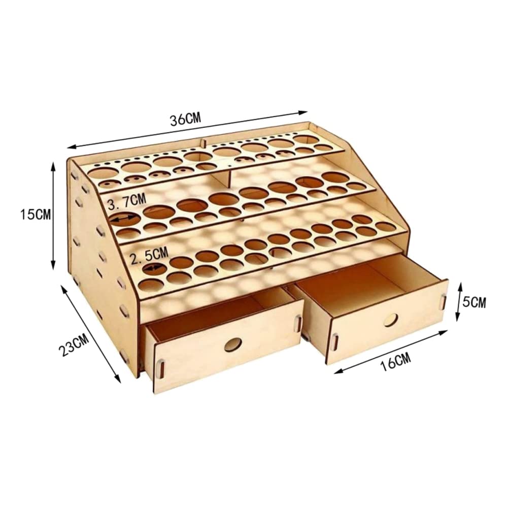 Luejnbogty DIY Wooden Organizer Paint Bottles Display Brushes Holder Stand 58 Bottles of Paint Can Be Placed