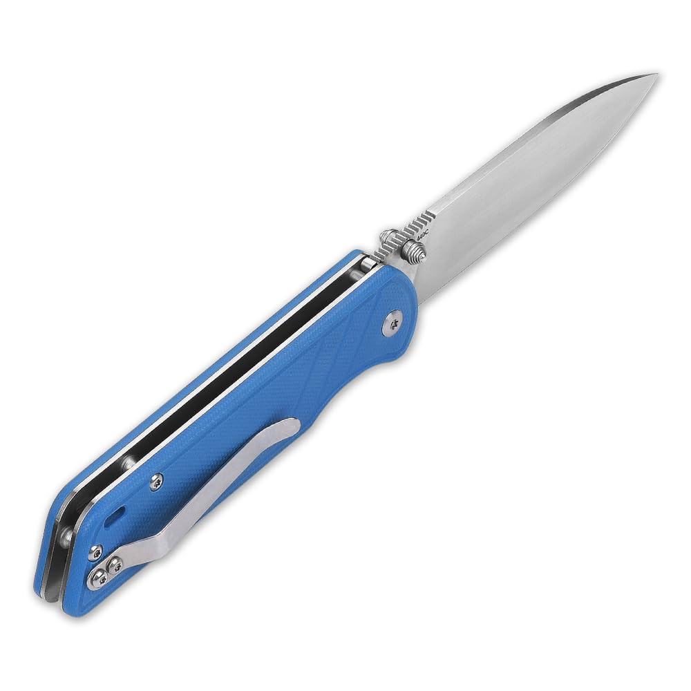 QSP EDC Folding Pocket Knife, D2 Blade, 4" G10/Micarta handle, Left and Right Handed Thumb Stub Opening, Smooth Liner Lock with Ball Bearing, Parrot (ball bearing, blue G10)