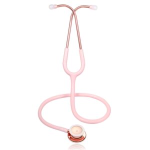 scienlodic double-sided stethoscope with ear tips, professional stethoscope for doctor nurse clinical student use, customized gold-plated high-end - light pink