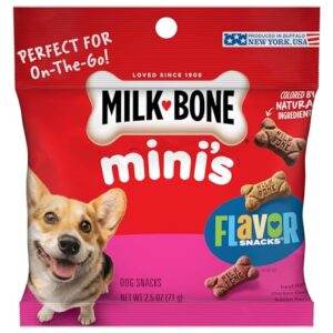 Milk-Bone Mini's Flavor Snacks Dog Treats, 2.5 Ounce (Pack of 20), Perfect for Walks, Travel Size, Party Favor