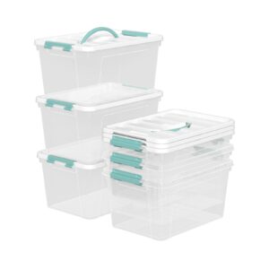 buyitt plastic storage box with lids, clear plastic latching bins, 14 quart, pack of 6