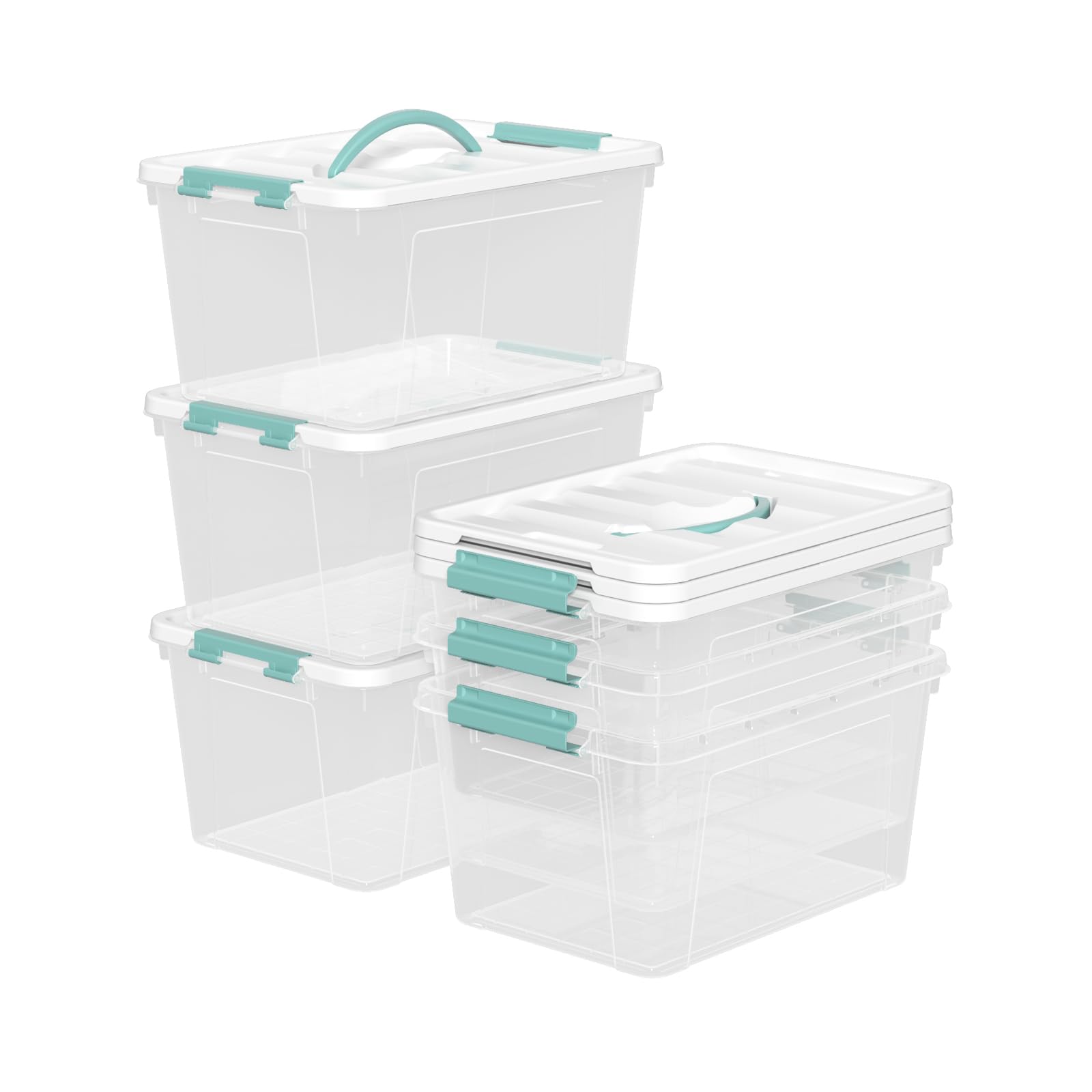 Buyitt Plastic Storage Box with Lids, Clear Plastic Latching Bins, 14 Quart, Pack of 6