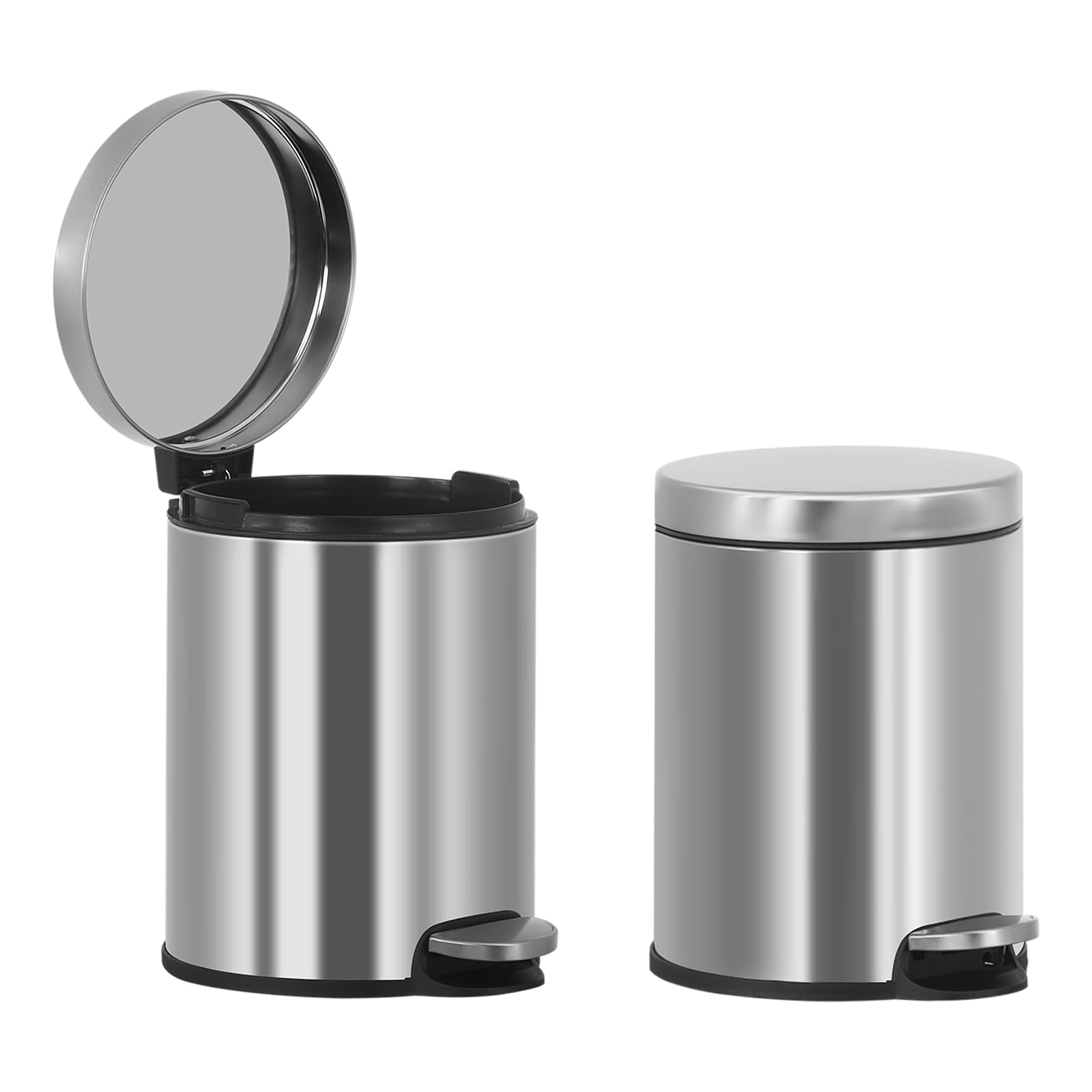 YYkokocat 2 Pack Small Trash Can 1.6 Gallon Bathroom Garbage Can with Lid Step Trash Can Waste Basket for Bathroom Dorm, 6 Liter Trashcan Small Wastebasket, Brushed Stainless Steel, 2PCS