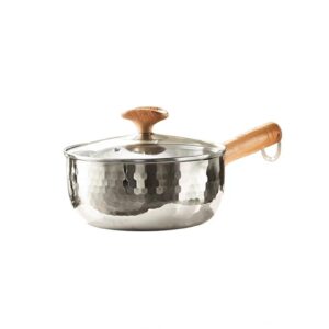 scizorito thickened 304 stainless steel pot, solid wood anti scald handle with hook, multifunctional sauce pot with inverted mouth, milk pot, cooking pot (7.1 inch 1.7 quarts)