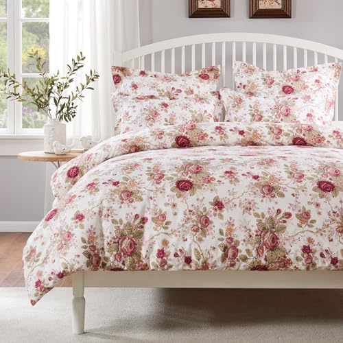 Greenland Home Antique Rose 100% Cotton Floral Duvet Cover Set, 3-Piece King/Cal King, Ivory