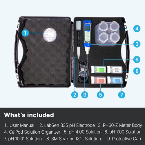 Apera Instruments PH60Z-WW Smart Handheld pH Meter Tester Kit with LabSen 335 ATC pH Electrode for Lab-Grade pH Measurement in Wastewater, Suspensions, Emulsions and Dirty Liquids