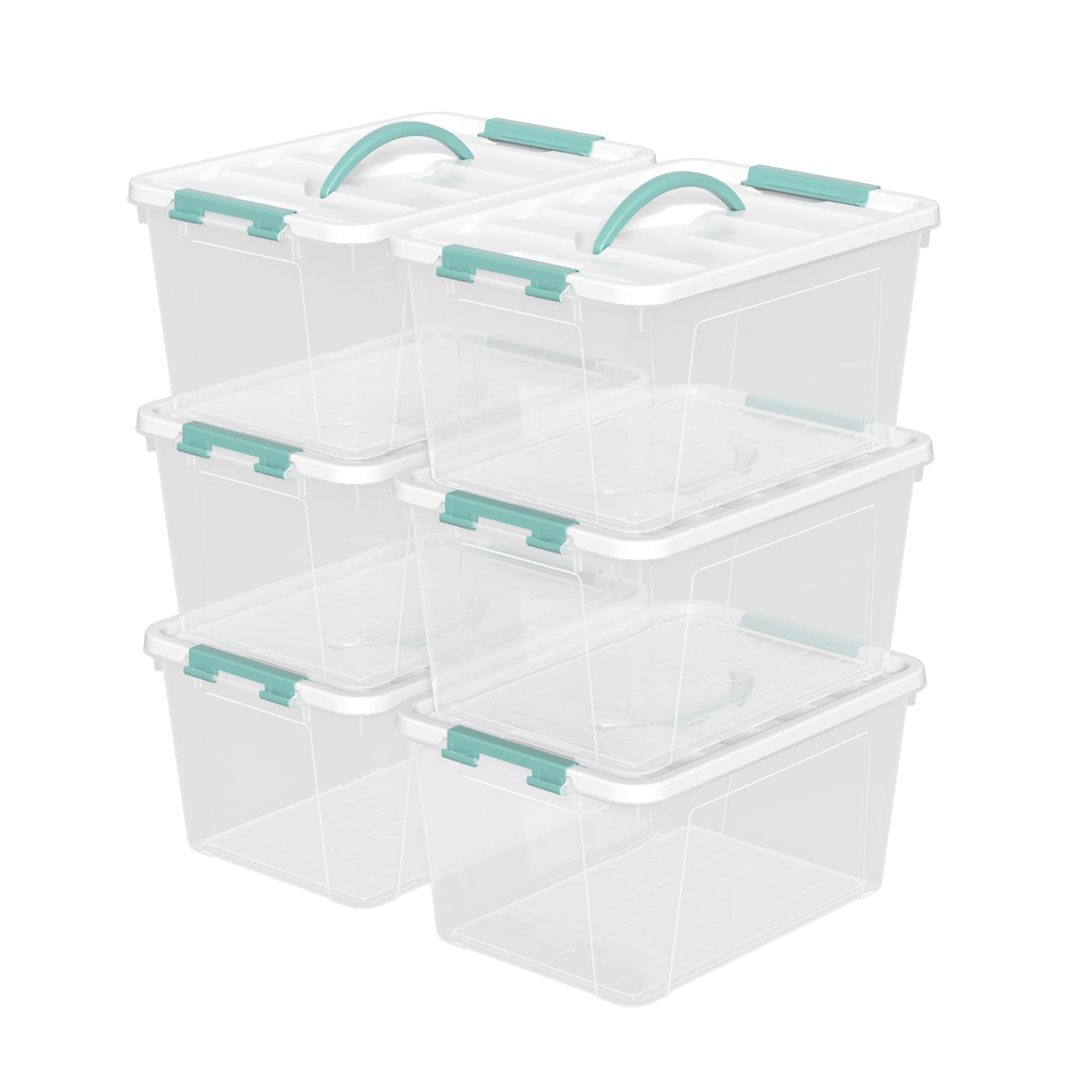 Buyitt Plastic Storage Box with Lids, Clear Plastic Latching Bins, 14 Quart, Pack of 6