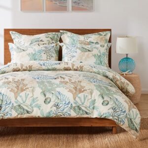 greenland home barefoot bungalow atlantis 100% cotton duvet set, 3-piece full/queen, jade