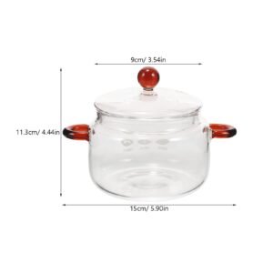 Hemoton Clear for Cooking On Stove Glass Saucepan with Cover Stovetop Cooking Pot Glass Cookware Simmer Pot for Pasta Noodle, Soup, Milk, 0.45L