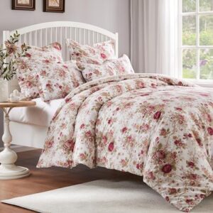 Greenland Home Antique Rose 100% Cotton Floral Duvet Cover Set, 3-Piece King/Cal King, Ivory