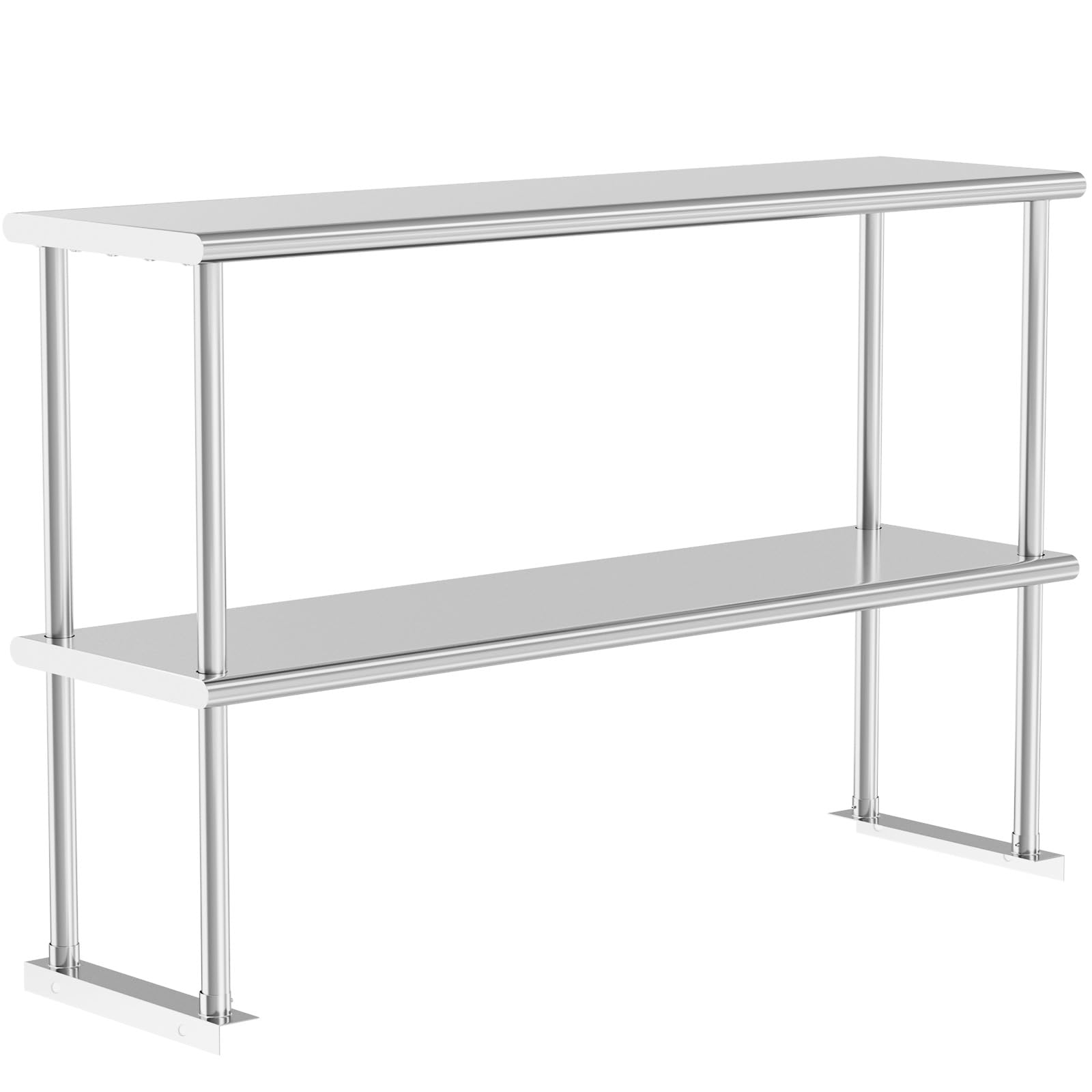 HOCCOT Stainless Steel Double Overshelf 12''x48'' Commercial Double Tier Shelf for Prep & Work Table, Adjustable Height 2 Tier Deck Shelf Load 360lb for Kitchen, Home, Restaurant and Storage Room