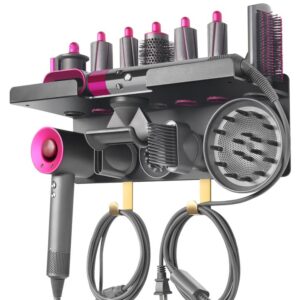 fippkargo wall mount holder compatible with dyson airwrap supersonic hair dryer, rack with hooks for accessories, 2 in 1 organizer for storage attachments wide-tooth comb diffuser nozzle curling iron