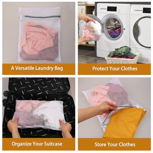 Giantree 3 Pcs Mesh Laundry Bags for Delicates, Durable Honeycomb Lingerie Bags with Elastic Zipper Protector for Washing Machine Dryer Delicates Bag to Wash Hosiery Stocking Underwear Bra Lingerie