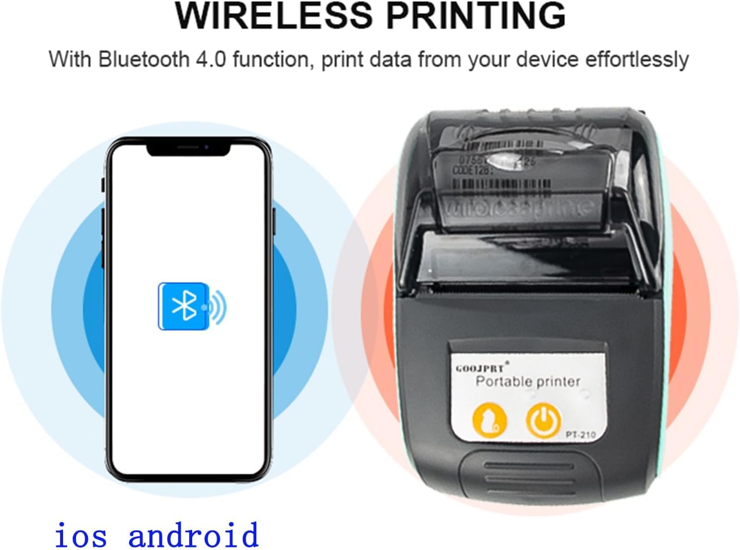 GZGYNADAST 58mm Bluetooth Receipt Thermal Printer, Bill Wireless Portable iOS Android Mini Pocket pos Printer,2 inch Ticket Bill Invoice Printing Machine for Small Business(Orange Color)