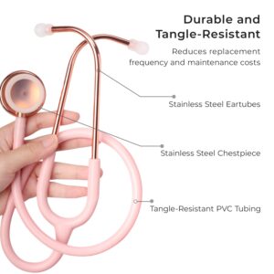 Scienlodic Double-Sided Stethoscope with Ear Tips, Professional Stethoscope for Doctor Nurse Clinical Student Use, Customized Gold-Plated High-end - Light Pink