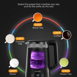 Electric Kettle, 1.7L Glass Tea Kettle, with Keep Warm, 5 Temperature Control, 1500W Fast Boil, Auto Shut-Off & Boil-Dry Protection, with 5 Colored Lights, Black