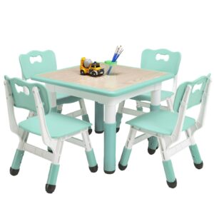 kids table and chairs set, height adjustable desk with 4 seats for ages 2-10,arts & crafts table,graffiti desktop, non-slip legs, max 300lbs, children multi-activity table for classrooms,daycares,home