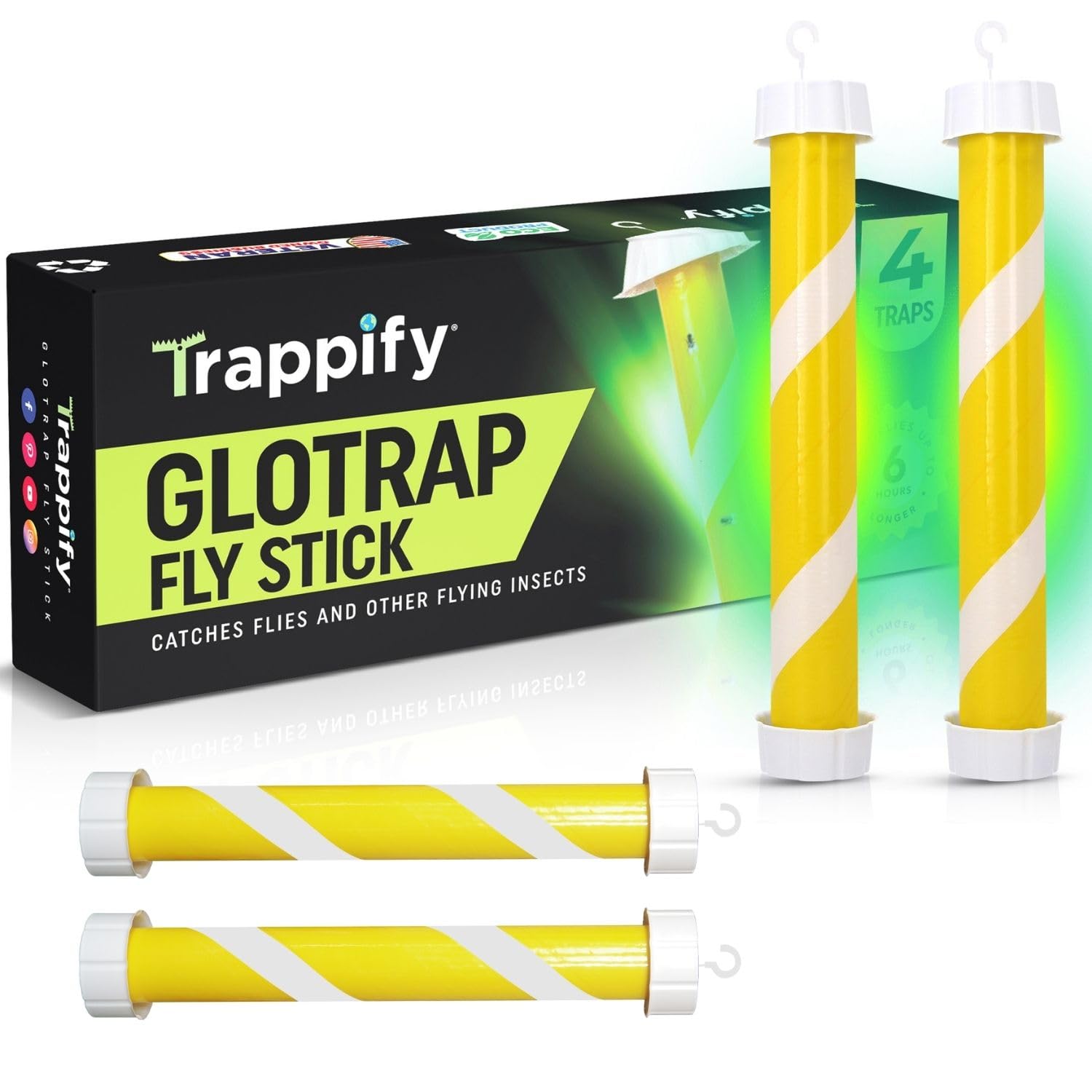 Glow-in-The-Dark Fly Stick by Trappify: Premium Indoor & Outdoor Fly Traps | Water-Resistant Sticky Trap for Fruit Fly Traps for Indoors, Gnat Traps for House Indoor, and Fly Trap Indoor (4 Pack)