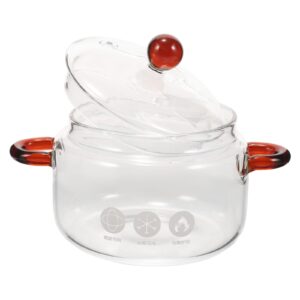 hemoton clear for cooking on stove glass saucepan with cover stovetop cooking pot glass cookware simmer pot for pasta noodle, soup, milk, 0.45l