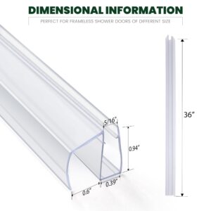 Shower Door Bottom Seal Strips 2PCS, 36 Inch Length PVC Clear Seal Strips with Drip Rail for 5/16"(8mm) Thick Frameless Glass Door, to Stop Water Leak