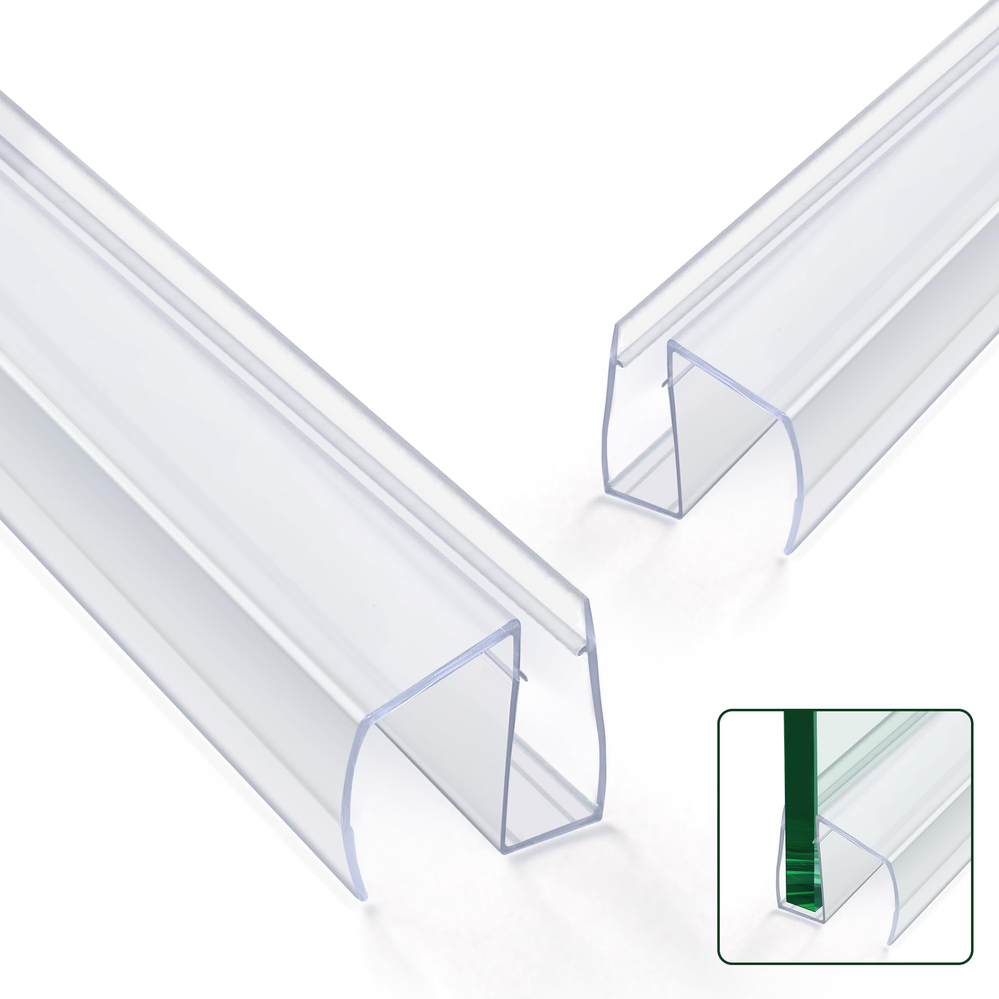 Shower Door Bottom Seal Strips 2PCS, 36 Inch Length PVC Clear Seal Strips with Drip Rail for 5/16"(8mm) Thick Frameless Glass Door, to Stop Water Leak