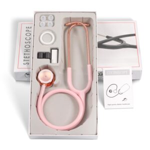 Scienlodic Double-Sided Stethoscope with Ear Tips, Professional Stethoscope for Doctor Nurse Clinical Student Use, Customized Gold-Plated High-end - Light Pink