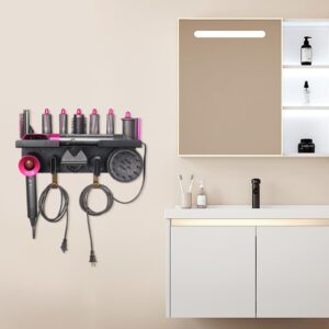 Fippkargo Wall Mount Holder Compatible with Dyson Airwrap Supersonic Hair Dryer, Rack with Hooks for Accessories, 2 in 1 Organizer for Storage Attachments Wide-Tooth Comb Diffuser Nozzle Curling Iron