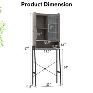 Tangkula Over The Toilet Storage Cabinet, Bathroom Space Saver Above Toilet with Sliding Acrylic Door & Metal Frame, Freestanding Bathroom Organizer with Adjustable Shelves for Bathroom Laundry