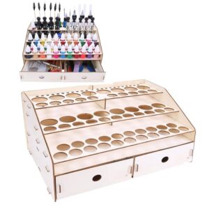 Luejnbogty DIY Wooden Organizer Paint Bottles Display Brushes Holder Stand 58 Bottles of Paint Can Be Placed